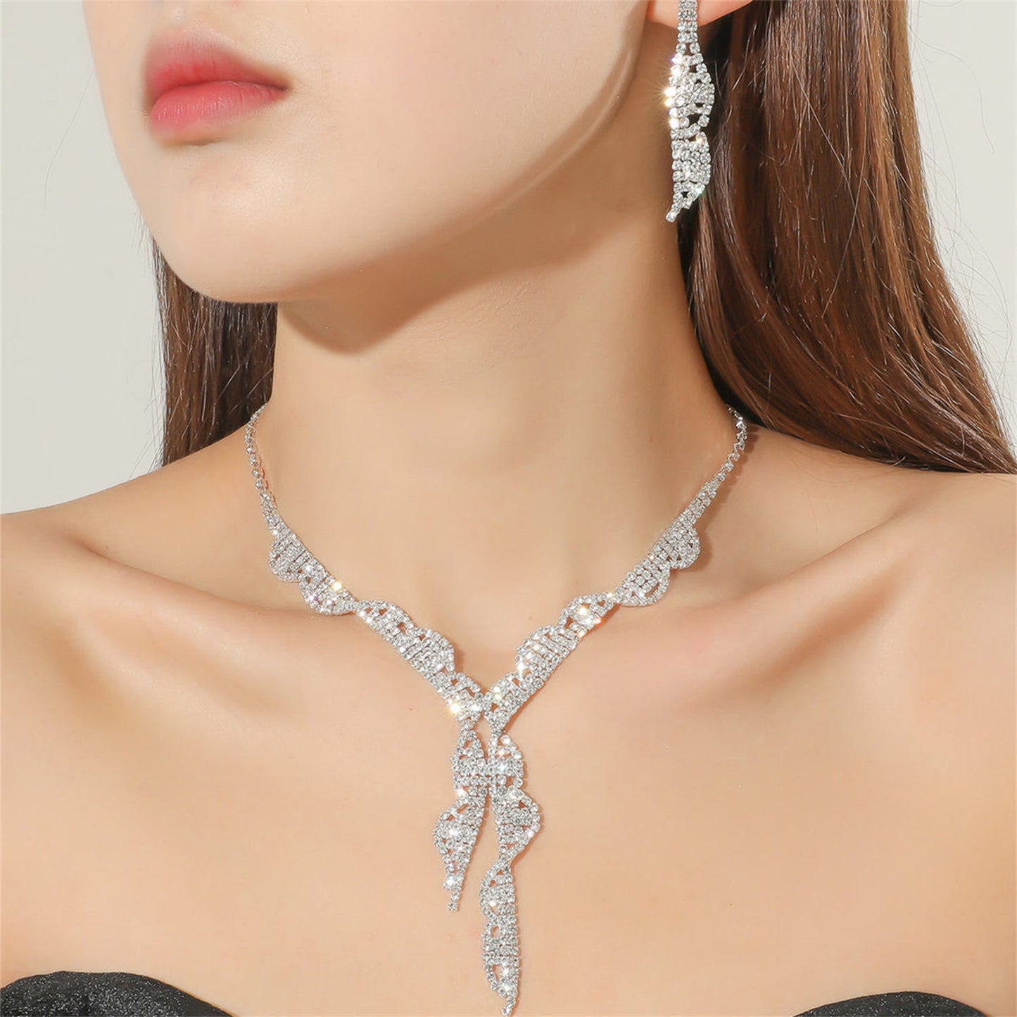 Fashion Woven Rhinestone Clavicle Bridal Jewelry Necklace And Earrings Set