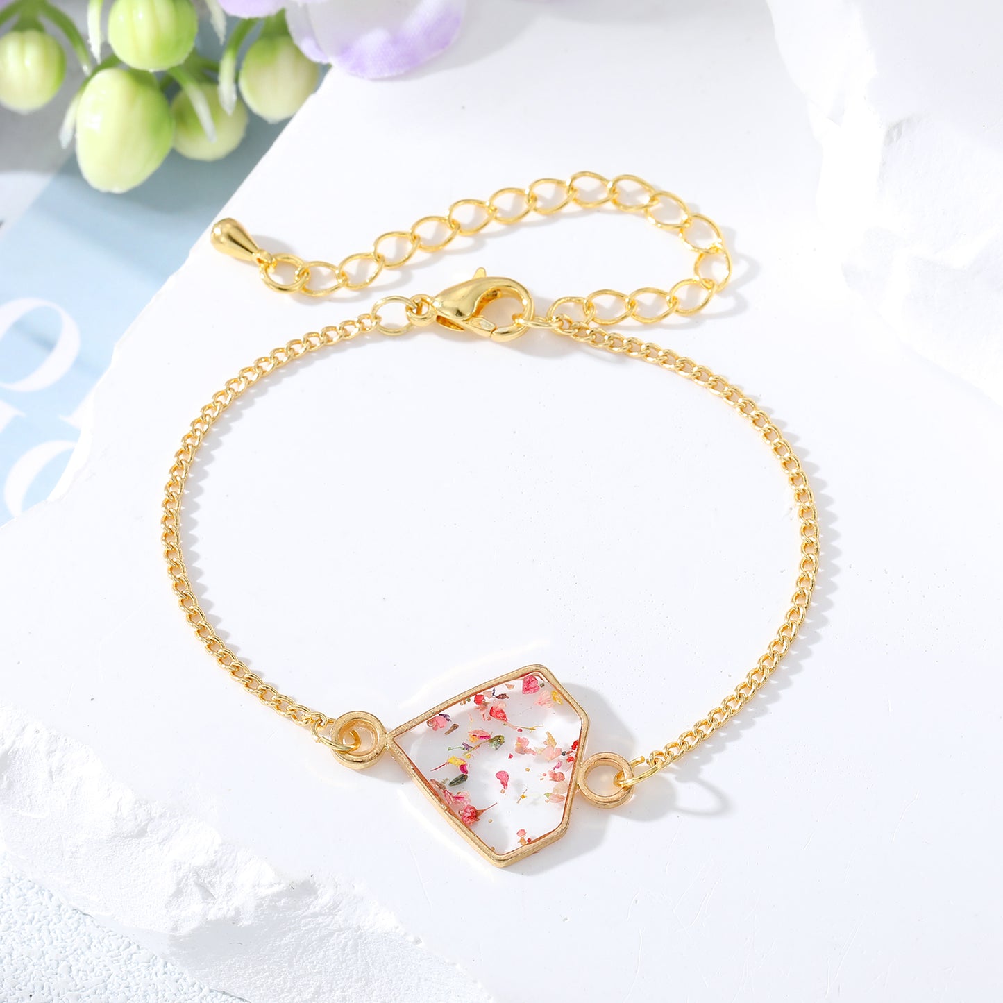 Fashion Ditsy Floral Heart Shape Flower Alloy Resin Plating Women's Bracelets 1 Piece