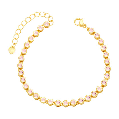 Simple Style Round Copper Gold Plated Zircon Bracelets 1 Piece