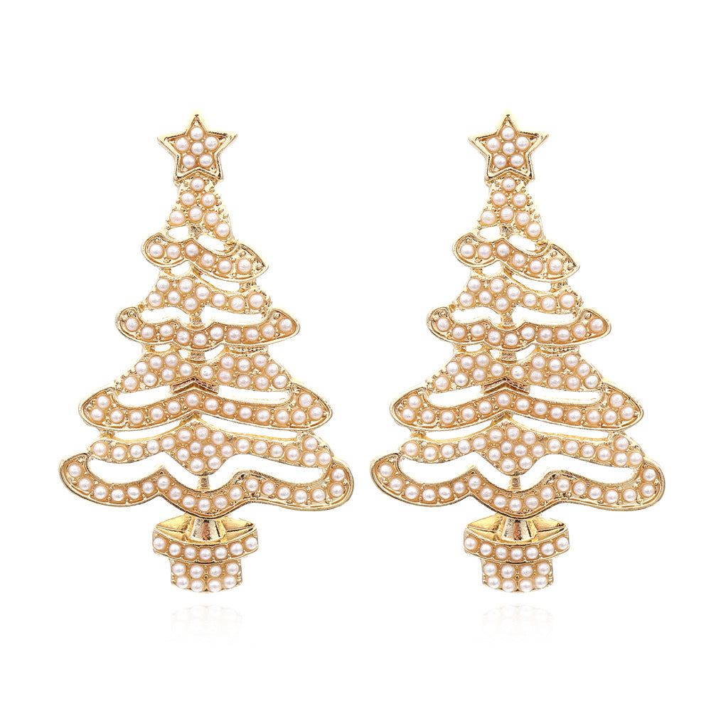 Fashion Christmas Tree Alloy Inlay Rhinestones Pearl Women's Drop Earrings 1 Pair