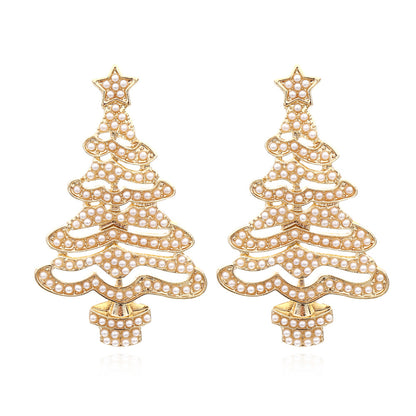 Fashion Christmas Tree Alloy Inlay Rhinestones Pearl Women's Drop Earrings 1 Pair