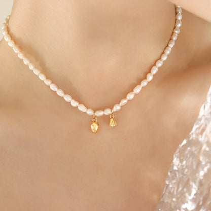 Wholesale Fashion Lotus Seedpod Freshwater Pearl Titanium Steel Necklace