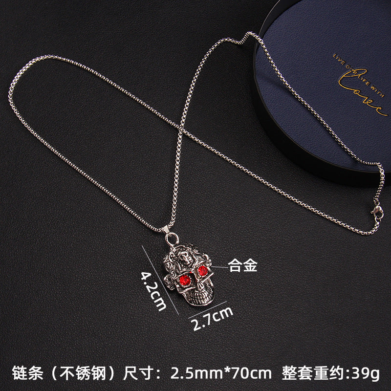 Fashion Skull Stainless Steel Alloy Inlay Artificial Diamond Unisex Pendant Necklace 1 Piece