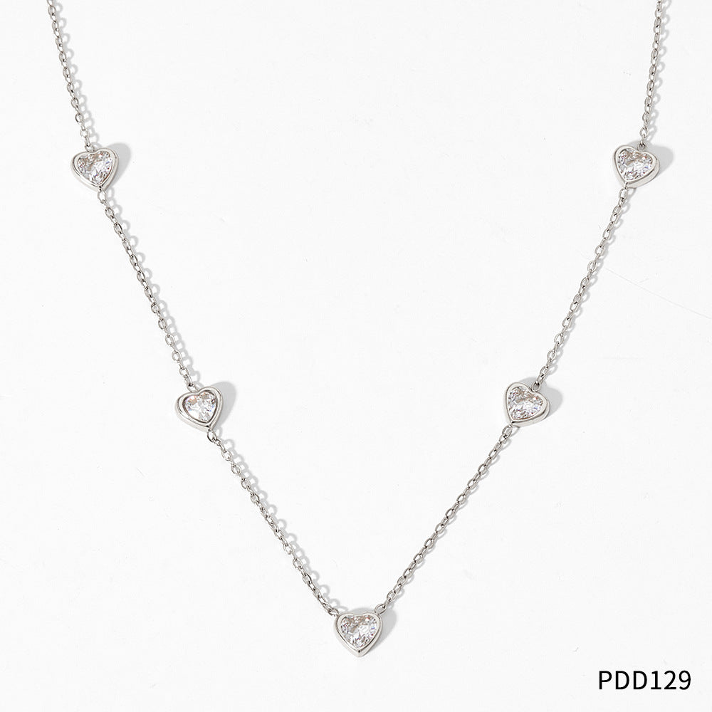 Sweet Heart Shape Stainless Steel Titanium Steel Plating Inlay Zircon Necklace 1 Piece