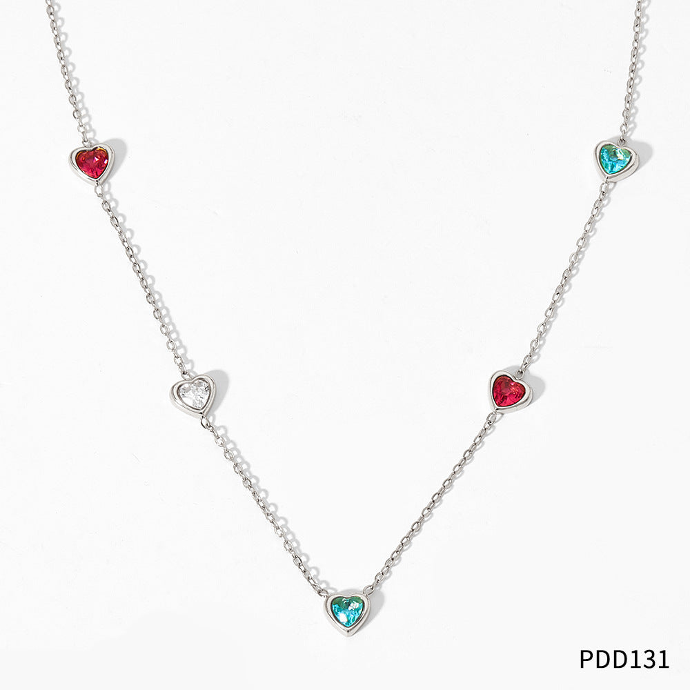 Sweet Heart Shape Stainless Steel Titanium Steel Plating Inlay Zircon Necklace 1 Piece