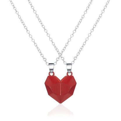 1 Set Simple Style Heart Shape Alloy Plating Couple Pendant Necklace