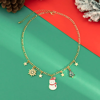 Fashion Christmas Tree Christmas Socks Snowman Alloy Iron Copper Enamel Pearl Inlay Rhinestones Necklace