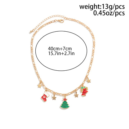 Fashion Christmas Tree Christmas Socks Snowman Alloy Iron Copper Enamel Pearl Inlay Rhinestones Necklace