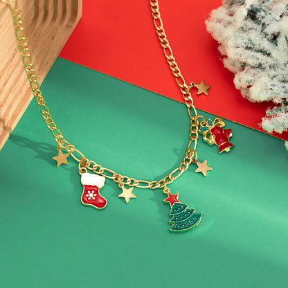 Fashion Christmas Tree Christmas Socks Snowman Alloy Iron Copper Enamel Pearl Inlay Rhinestones Necklace