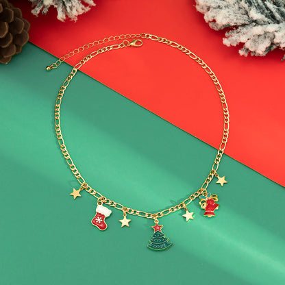 Fashion Christmas Tree Christmas Socks Snowman Alloy Iron Copper Enamel Pearl Inlay Rhinestones Necklace