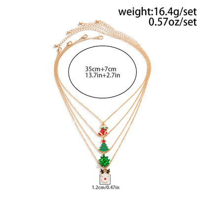 Fashion Christmas Tree Christmas Socks Snowman Alloy Iron Copper Enamel Pearl Inlay Rhinestones Necklace