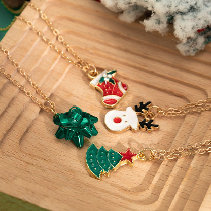 Fashion Christmas Tree Christmas Socks Snowman Alloy Iron Copper Enamel Pearl Inlay Rhinestones Necklace