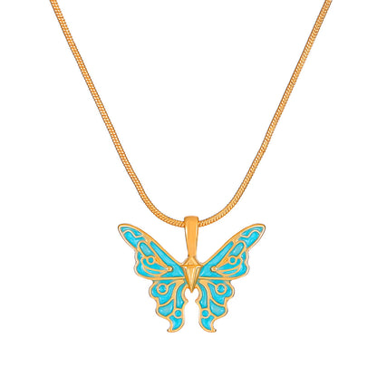 Fashion Butterfly Alloy Enamel Women's Pendant Necklace 1 Piece