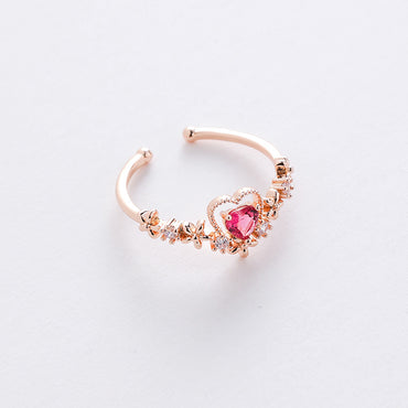 Fashion Heart Shape Copper Plating Inlay Zircon Rings 1 Piece