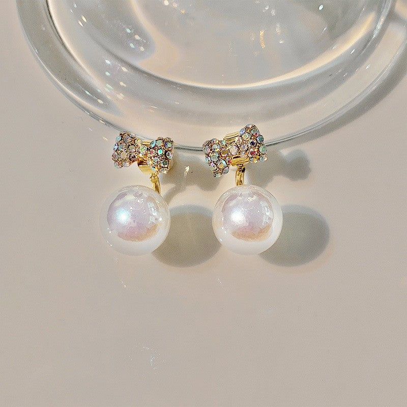 Fashion Round Copper Inlay Pearl Ear Studs 1 Pair