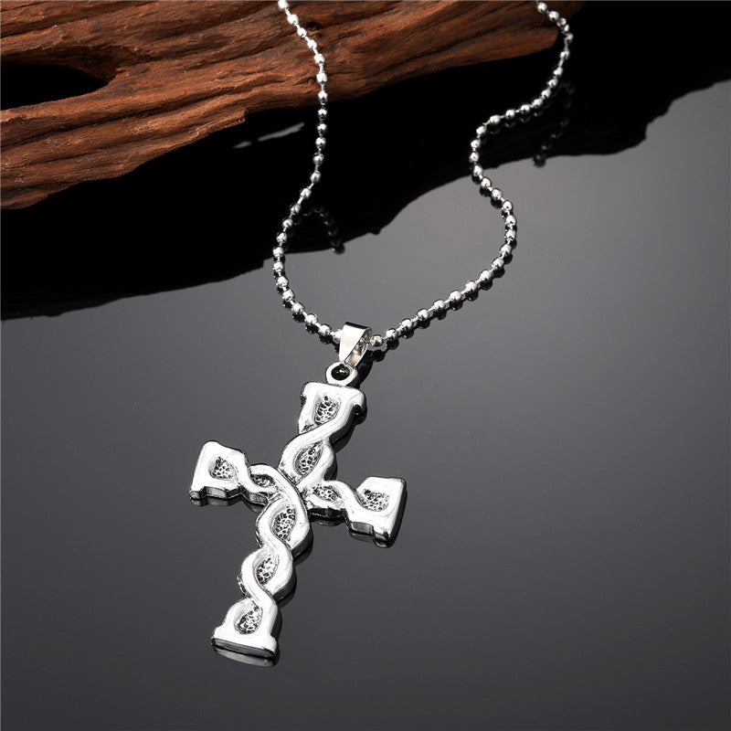 Punk Cross Skull Stainless Steel Plating Rhinestones Unisex Pendant Necklace