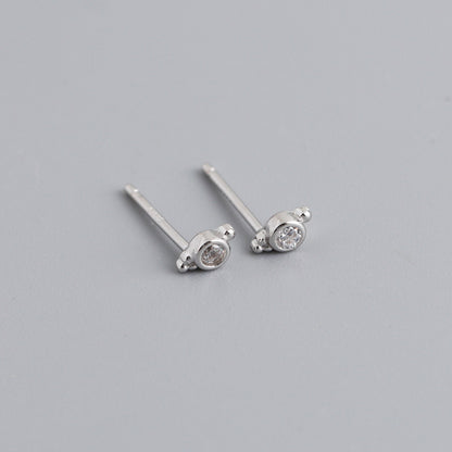 Simple Style Round Sterling Silver Inlay Zircon Ear Studs 1 Pair