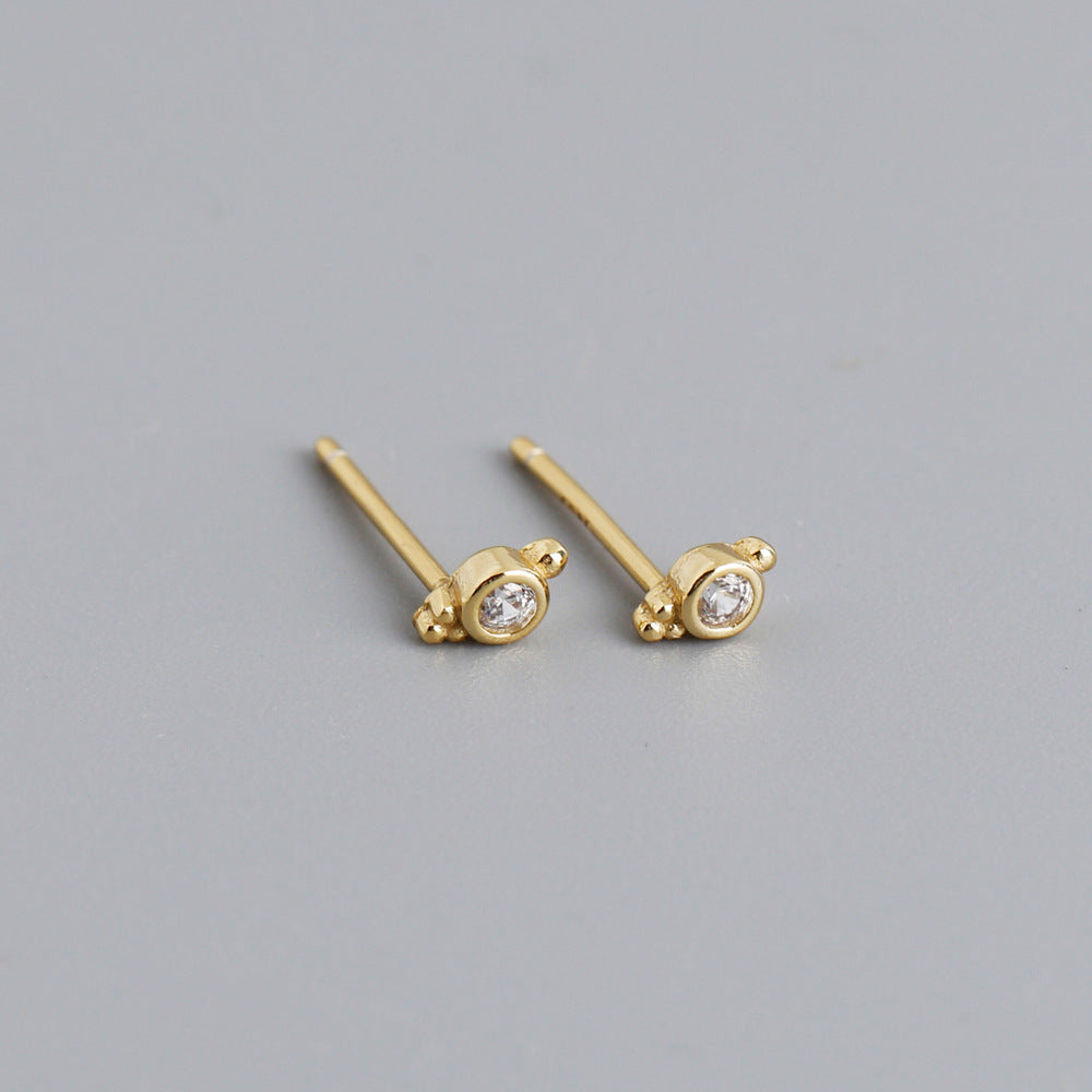 Simple Style Round Sterling Silver Inlay Zircon Ear Studs 1 Pair