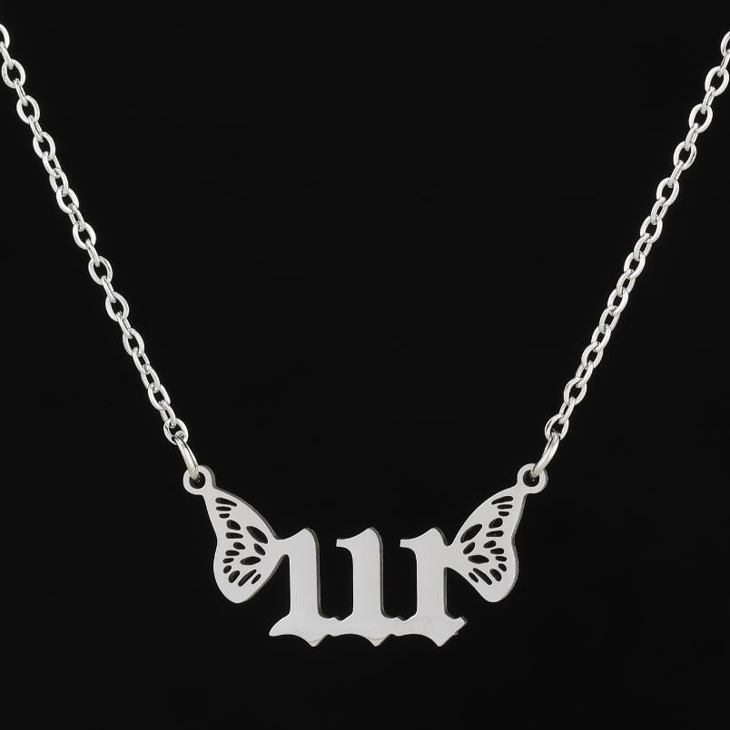 1 Piece Fashion Number Wings Stainless Steel Titanium Steel Plating Hollow Out Necklace