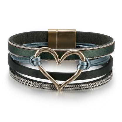 Fashion Heart Shape Pu Leather Alloy Knitting Women's Bracelets