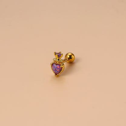 Vintage Style Heart Shape Crown Stainless Steel Copper Gold Plated Artificial Gemstones Ear Studs 1 Piece