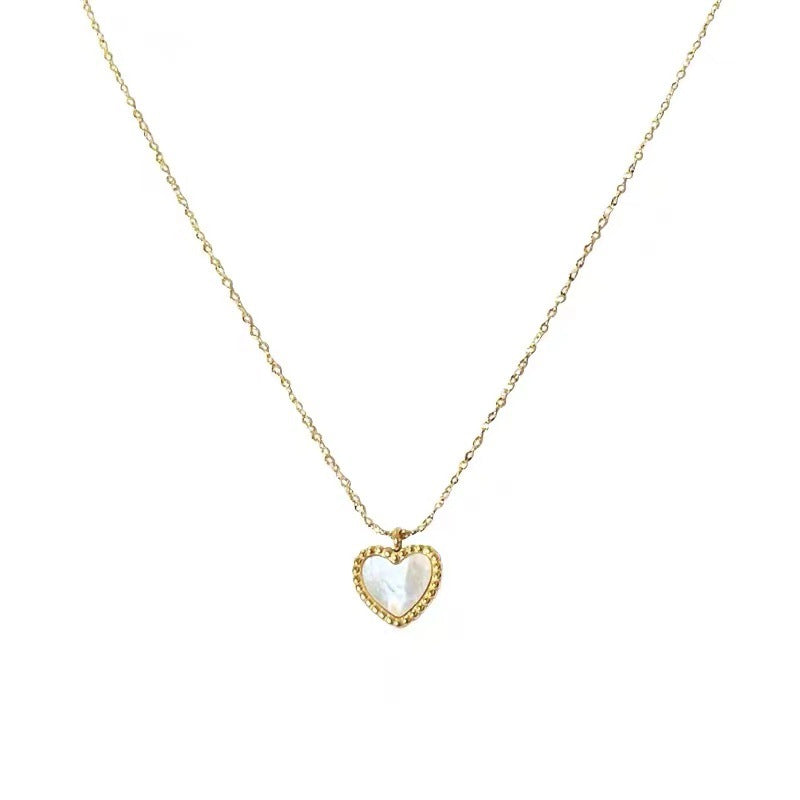 Fashion Heart Shape Stainless Steel Plating Inlay Shell Pendant Necklace