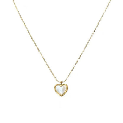 Fashion Heart Shape Stainless Steel Plating Inlay Shell Pendant Necklace