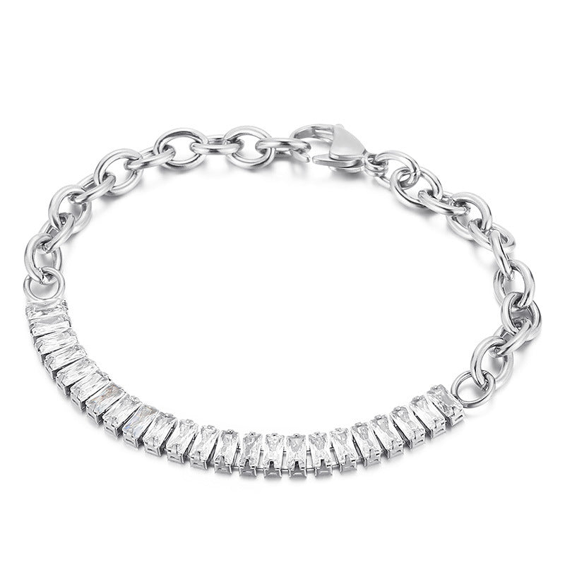 Fashion Square Titanium Steel Plating Inlay Zircon Bracelets Necklace