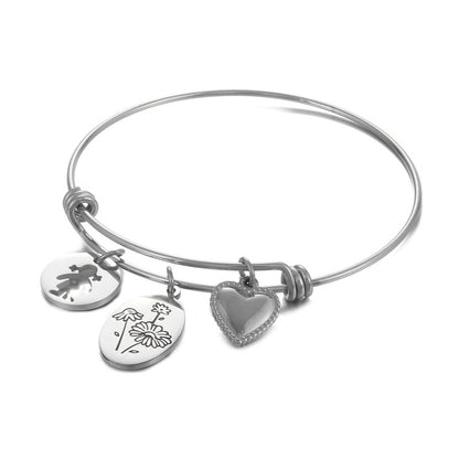 Simple Style Heart Shape Flower Titanium Steel Plating Hollow Out Bangle 1 Piece