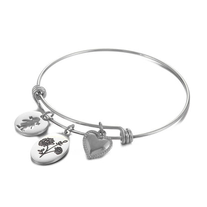 Simple Style Heart Shape Flower Titanium Steel Plating Hollow Out Bangle 1 Piece