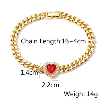 Fashion Heart Shape Copper Inlay Zircon Bracelets 1 Piece