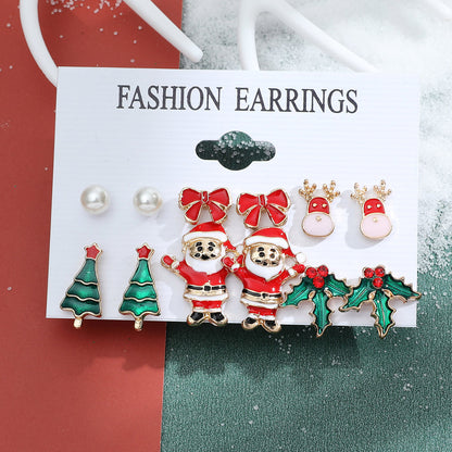 Fashion Snowflake Elk Alloy Plating Women's Drop Earrings Ear Studs 6 Pairs