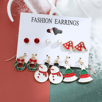 Fashion Snowflake Elk Alloy Plating Women's Drop Earrings Ear Studs 6 Pairs