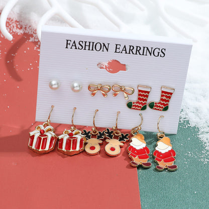 Fashion Snowflake Elk Alloy Plating Women's Drop Earrings Ear Studs 6 Pairs