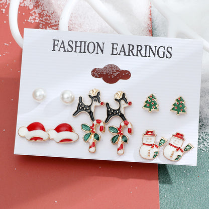 Fashion Snowflake Elk Alloy Plating Women's Drop Earrings Ear Studs 6 Pairs