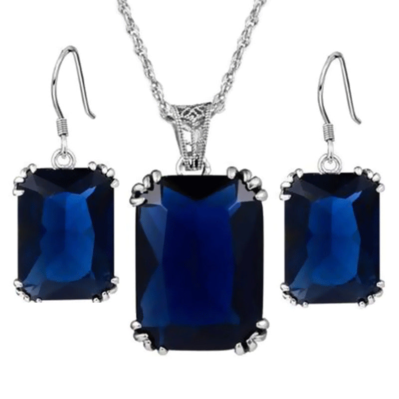 Retro Square Alloy Inlay Artificial Crystal Women's Earrings Necklace 1 Set
