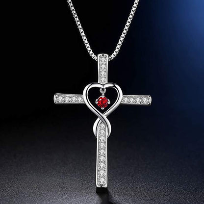 Retro Cross Heart Shape Alloy Inlay Rhinestones Women's Pendant Necklace 1 Piece