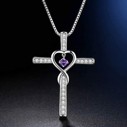 Retro Cross Heart Shape Alloy Inlay Rhinestones Women's Pendant Necklace 1 Piece