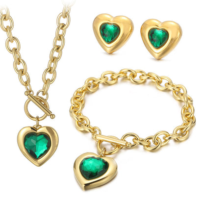 Fashion Heart Shape Stainless Steel Plating Inlay Glass Bracelets Earrings Necklace