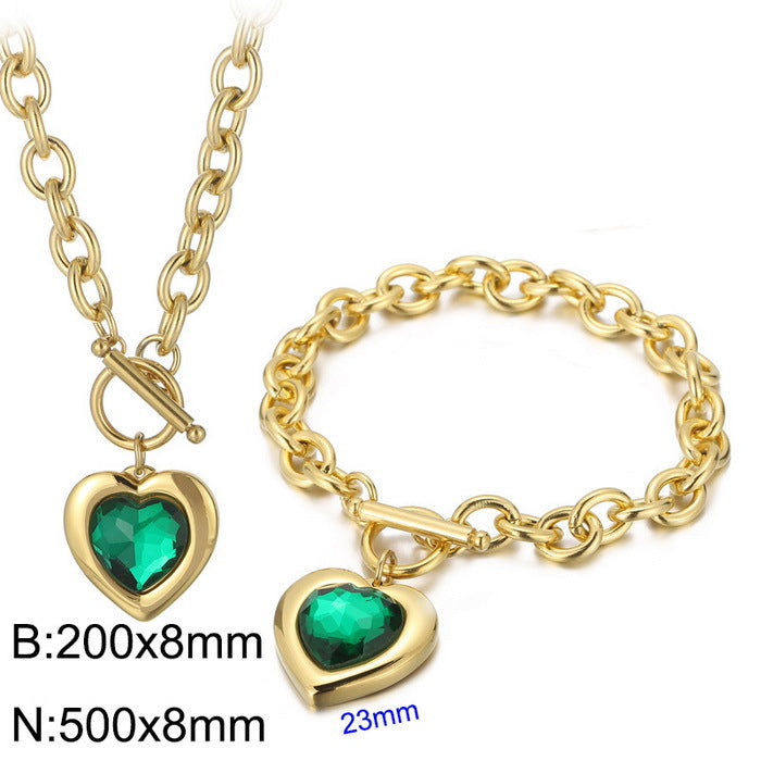 Fashion Heart Shape Stainless Steel Plating Inlay Glass Bracelets Earrings Necklace