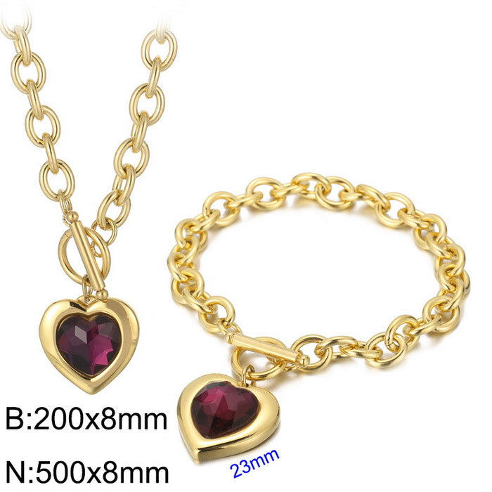 Fashion Heart Shape Stainless Steel Plating Inlay Glass Bracelets Earrings Necklace