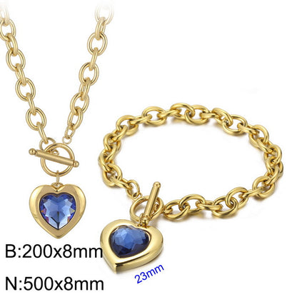 Fashion Heart Shape Stainless Steel Plating Inlay Glass Bracelets Earrings Necklace