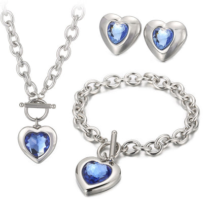 Fashion Heart Shape Stainless Steel Plating Inlay Glass Bracelets Earrings Necklace