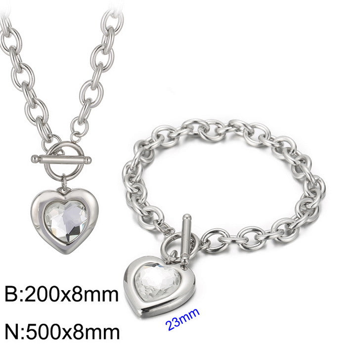 Fashion Heart Shape Stainless Steel Plating Inlay Glass Bracelets Earrings Necklace