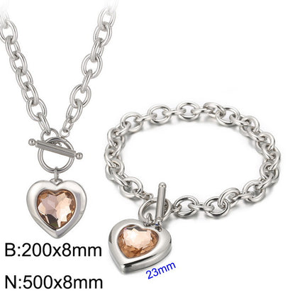 Fashion Heart Shape Stainless Steel Plating Inlay Glass Bracelets Earrings Necklace