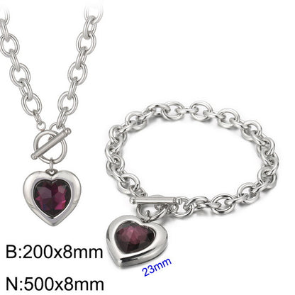 Fashion Heart Shape Stainless Steel Plating Inlay Glass Bracelets Earrings Necklace