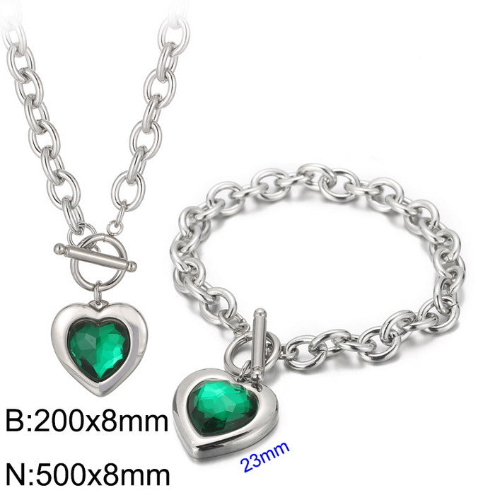 Fashion Heart Shape Stainless Steel Plating Inlay Glass Bracelets Earrings Necklace