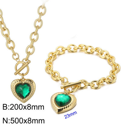 Fashion Heart Shape Stainless Steel Plating Inlay Glass Bracelets Earrings Necklace