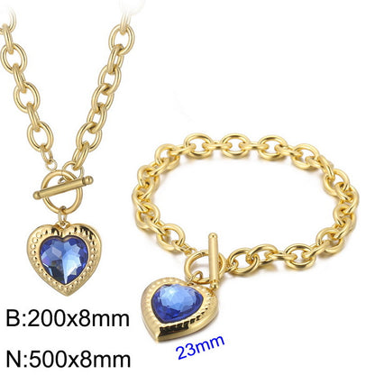 Fashion Heart Shape Stainless Steel Plating Inlay Glass Bracelets Earrings Necklace