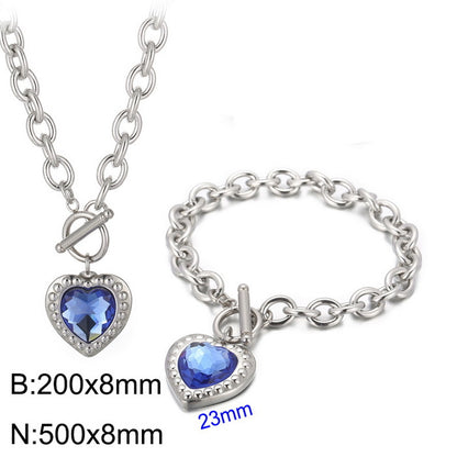 Fashion Heart Shape Stainless Steel Plating Inlay Glass Bracelets Earrings Necklace